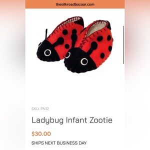 Charming Ladybug BABY Slippers - Red and Black SIZE 0-12 months
